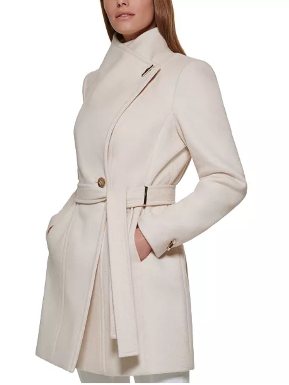 Calvin Klein Cream Belted Trench Coat - Picture 3 of 15